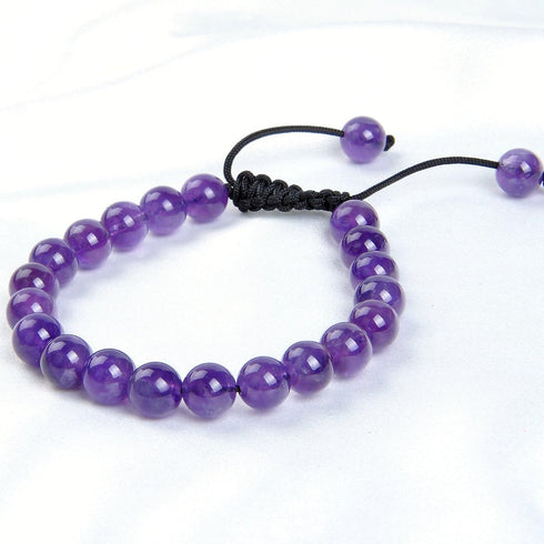 Massive Beads Natural Healing Power Gemstone Crystal Round Beads Unisex Adjustable Macrame Bracelets 8mm (Amethyst)...