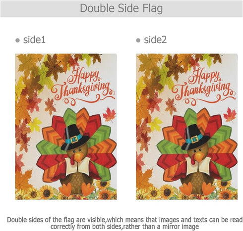 Wamika Happy Thanksgiving Day Turkey Garden Flag Pumpkin Sunflower Double Sided Flags 12" x 18" Maple Leaves Fall Autumn Harvest Rustic Small Gard...