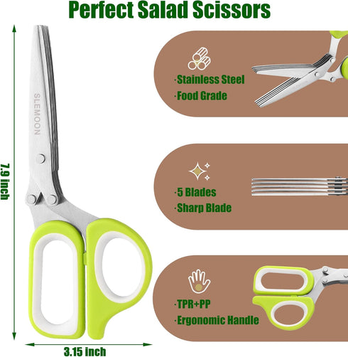 Herb Scissors with 5 Blades and Cleaning Comb,Multipurpose Steel Stainless Salad Kitchen Shears for Food,Chopping Chive,Vegetables,Onion,Rosemary,...