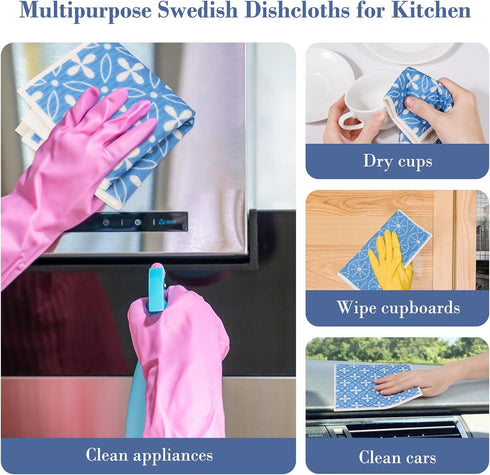 8 Pack Swedish Dishcloths for Kitchen, Reusable Dish Cloth Kitchen Towels Absorbent Sponges Fast Drying Swedish Dish Cloth for Washing Dishes Coun...