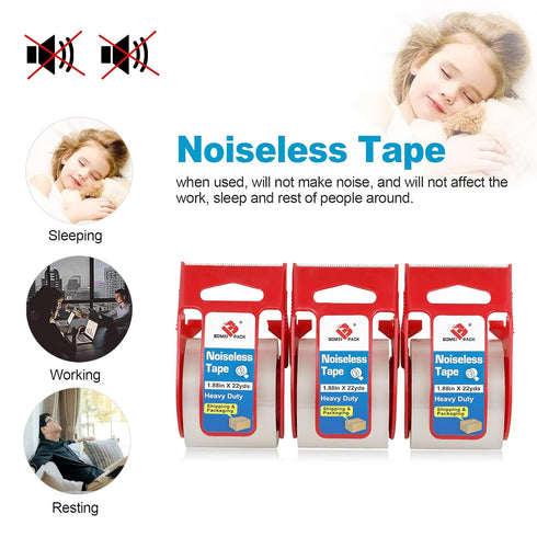 BOMEI PACK Clear No Noise Packing Tape with Dispenser,Heavy Duty Noiseless Packaging Tape for Shipping and Storage,Industrial Strong Moving Tape f...