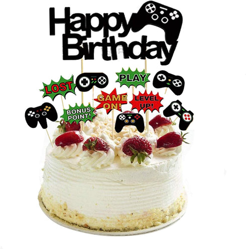 11 Pcs Video Game Happy Birthday Cake Toppers Cupcake Decorations Set Game Controllers Cake Decorations Picks for Man Or Kids Game Themed Birthday...