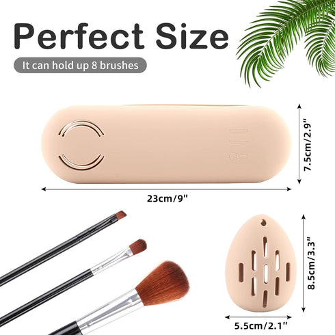 Large Silicone Makeup Brush Holder and Makeup Sponge Holder Set, Makeup Brush Bag, Blender Case Organizer, Powder Puff Case with Sponge & Brushes ...