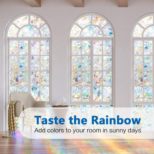 Privacy Film, Rainbow Clings, 3D Decorative Window Vinyl, Stained Glass Decals, Static Cling Window Sticker Removable Non-Adhesive UV Blocking (17...