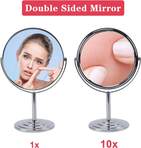 Schliersee 10X Magnifying Makeup Mirror 8 inch, Double Sided Makeup Mirror, 1X/10X Magnification Standing Swivel 8" Table Desk Mirror for Dresser ...