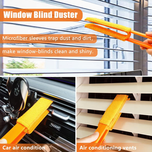 4 Pack Blinds Duster, Window Blinds Cleaner Duster Brush with 4 Microfiber Sleeves, Blinds Cleaning Tools for Window Blinds, Air Conditioner Vents...