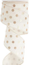 HUIHUANG Gold Polka Dot Wired Ribbon White and Gold Dot Ribbon Wired Edge Burlap Ribbon, 2.5 inch X 10 Yards Wreath Ribbon with Wire for Crafts X-...