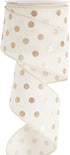 HUIHUANG Gold Polka Dot Wired Ribbon White and Gold Dot Ribbon Wired Edge Burlap Ribbon, 2.5 inch X 10 Yards Wreath Ribbon with Wire for Crafts X-...