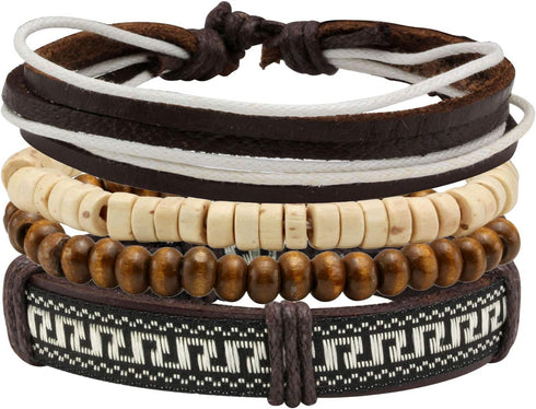 MILAKOO 26Pcs Black&Brown Braided Leather Bracelet for Men Women Cuff Beaded Bracelet Adjustable...