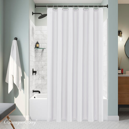 Biscaynebay Hotel Quality Fabric Shower Curtain Liners 72" X 72", White Water Resistant Bathroom Curtains Rust Resistant Grommets Weighted Bottom ...