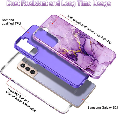 Lamcase for Galaxy S21 5G Case, Heavy Duty Shockproof Hybrid Hard PC Soft TPU Bumper Three Layer Drop Protection Anti-Fall Cover Phone Case for Sa...