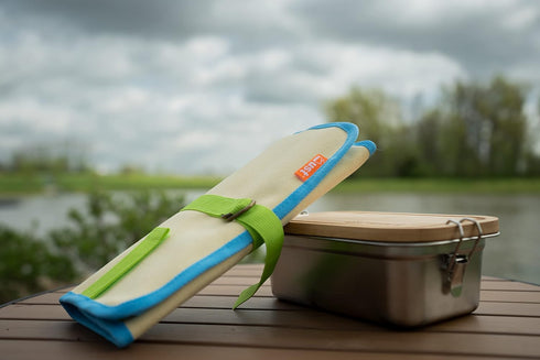 ust Camp Kitchen roll up with 7 Piece Bamboo Utensil Set in a Portable Organizer for Cooking, Camping, and Everyday use...