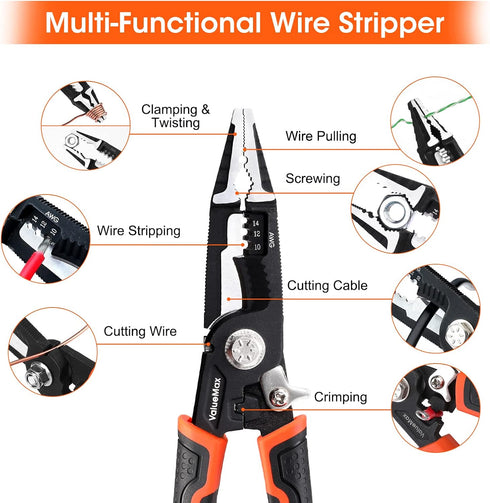 ValueMax 6-in-1 Wire Stripper, 8.5" Wire Stripper and Crimping Tool, CR-V Multifunctional Professional Wire Stripper Cutter for Electric Cable...