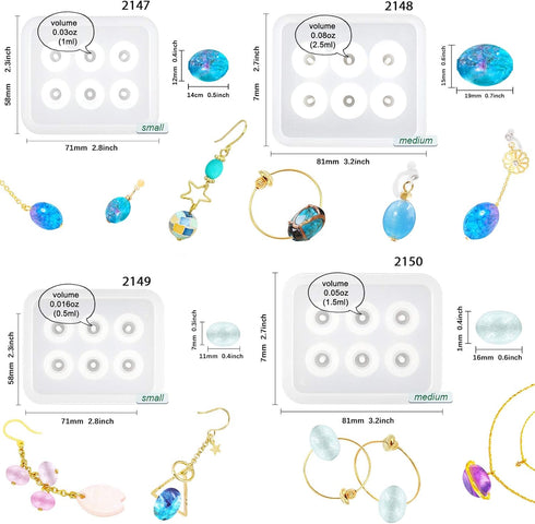 Beads Resin Molds with Hole for Gemstone Cabochon Jewelry Casting 14-Count...