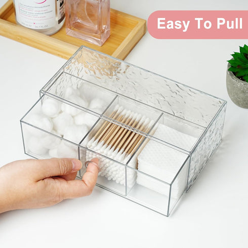 Qtip Holder, Stackable Makeup Organizer Drawer Case for Countertop, Bathroom Vanity Storage Holder for Cotton Swab, Ball, Floss, Lipstick, Jewelry...