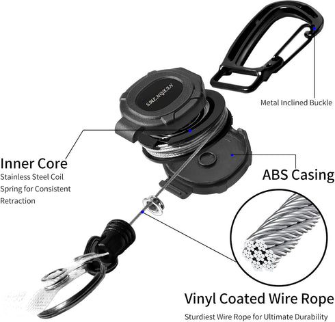 2 Pack Retractable Keychain Heavy Duty Carabiner Badge Holder, Tactical ID Badge Reel with 32” Steel Retractable Cord, 8.0 OZ...