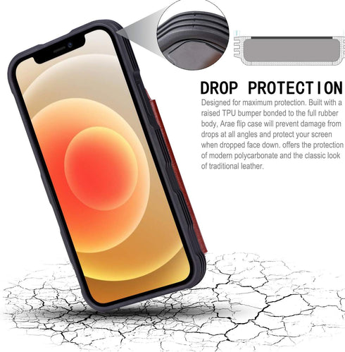 Arae Compatible with iPhone 12 Case and iPhone 12 Pro Case - Wallet Case with PU Leather Card Pockets Back Flip Cover for iPhone 12/12 Pro 6.1 inc...