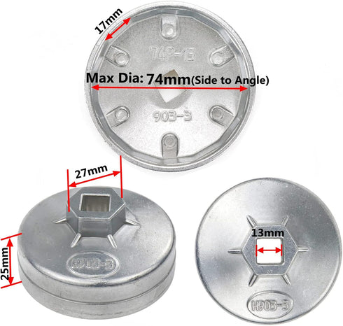 74mm Max Inside Dia 15 Flutes End Cap Oil Filter Wrench Auto Tool...
