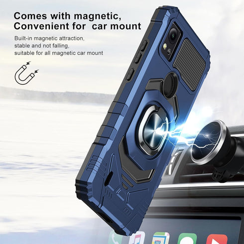TJS Compatible for Cricket Icon 5 Case, AT&T Motivate 4 Case, with Tempered Glass Screen Protector, Metal Ring Magnetic Support Kickstand Heavy Du...