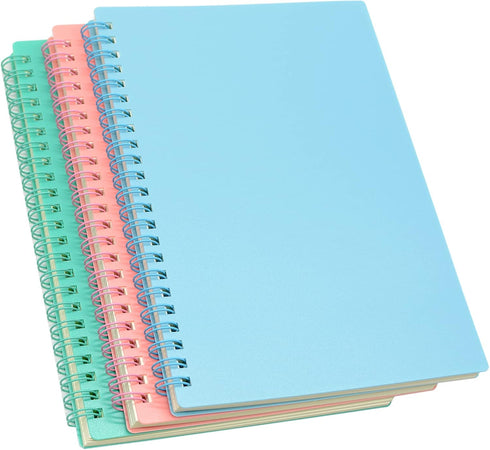 Yansanido Spiral Notebook, 3 Pcs A5 Thick Plastic Hardcover 8mm Ruled 3 Color 80 Sheets -160 Pages Journals for Study and Notes (Light Pink,Light ...