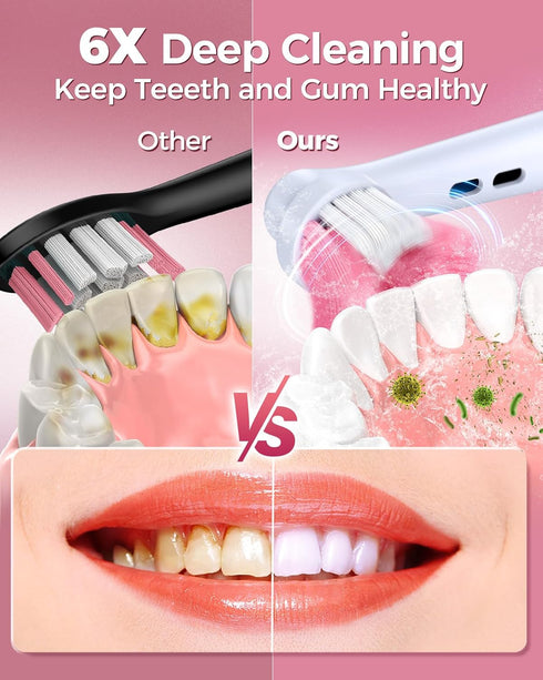 Rotating Electric Toothbrush with Travel Case for Adults Pink, 8 Brush Heads (2 Types) 4 Modes Deep Clean Electric Toothbrush with 25-Days Recharg...