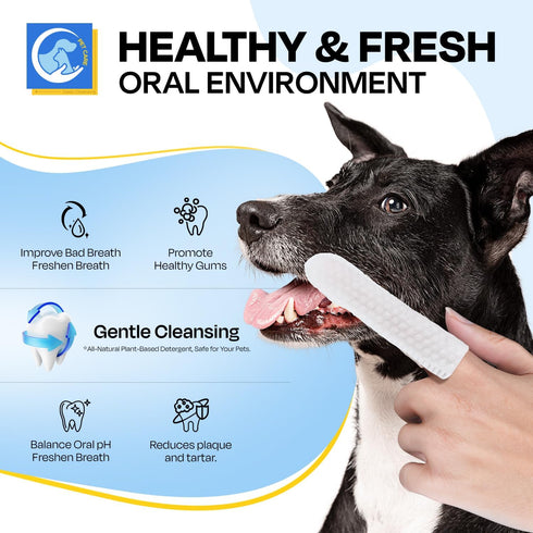 Dental Care Wipes for Dog- Teeth Cleaning Finger Wipes for Plaque and Tartar Removal, Safe & Gentle Disposable Toothbrush Wipes for Fresh Breath &...