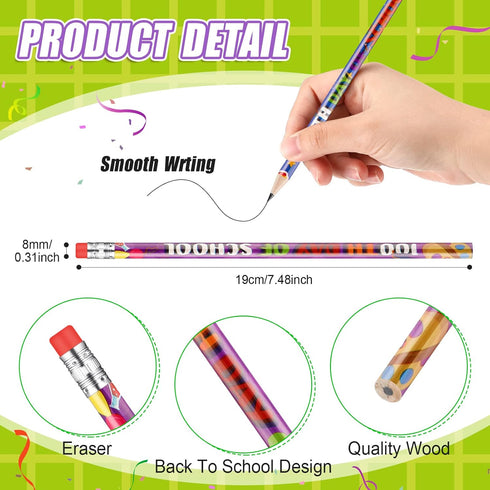 Crtiin 48 Pcs Wood Pencil 100th Day of School Eid Mubarak Motivational Pencils Novelty Pencils Bright School Party Supplies for Kids Students Clas...
