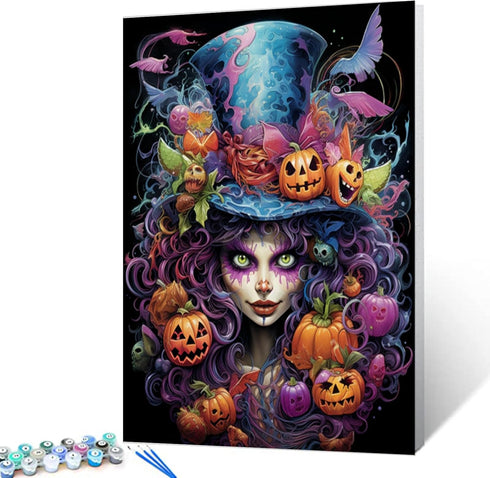 Tucocoo Paint by Number Gril Portrait with Hat DIY Painting On Canvas with Brushes Acrylic Paints Pumpkin Halloween Hocus Pocus Paint by Numbers f...