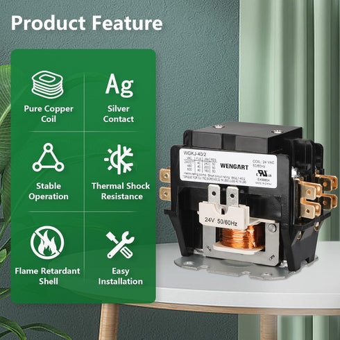 Air Conditioner Contactor,24VAC Provide Stable and Reliable Control for Your Air Conditioning System,Strong Compatibility (2P_40A)...