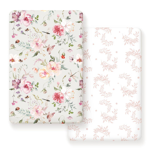 Fitted Pack n Play Sheets Set 2 Pack, Stretchy Ultra Soft Jersey Knit Portable/Mini Crib Sheets for Girls, Universal Fit for Pack N Plays Safe and...