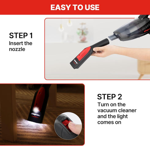 Shop-Vac Nozzle Kit with LED Light, 1-1/2" Crevice Tool & 1-1/4" Utility Nozzle with Adaptors, Air Driven Glowing Vacuum Attachments for AC Wet Dr...