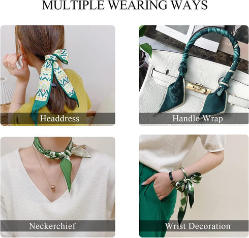 Skinny Silk Scarf Women Easy Pull-Through Narrow Long Neckerchief French Retro Style Satin Hairband Headdress Ribbon...