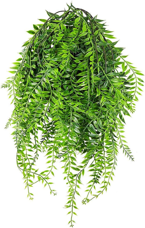 Artificial Hanging Vine, Weeping Willow Plastic Plants Greenery Leaves Fake Plant Faux Ivy Garland UV Resistant for Indoor Outdoor Garden Door Wal...