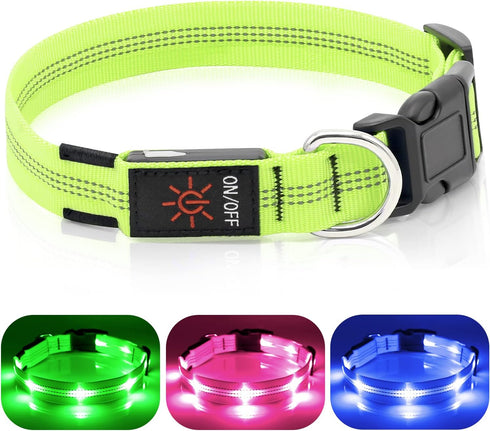 Light Up Dog Collars - Rechargeable LED Dog Collar - Reflective Pet Collar - Adjustable Lighted Dog Collar for Medium Dogs (Green, Medium Collar)...