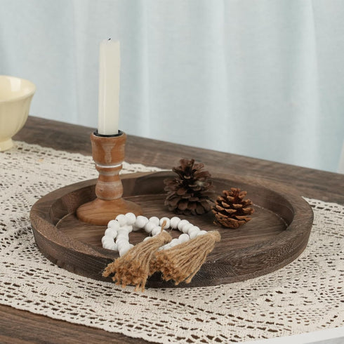 Romadedi Rustic Wooden Tray Candle Holder - Small Wood Decorative Plate Pillar Candle Tray for Farmhouse Kitchen Countertop Bathroom Coffee Table ...
