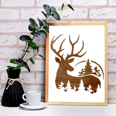 11 Pcs Deer Stencils Forest Mountain Tree Deer Head Stencils for Wood Burning Stencil Template Stencils for Painting on Wood Crafts Home Decors (D...