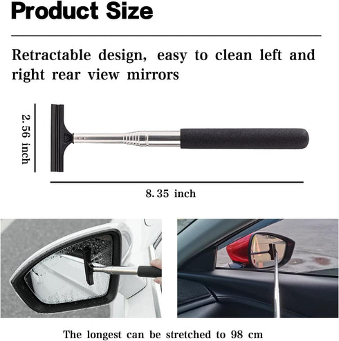 2 PCS Car Rearview Mirror Wiper Telescopic Auto Mirror Squeegee Cleaner 98cm Long Handle Car Cleaning Tool Mirror Glass Mist Cleaner (Black & Red)...