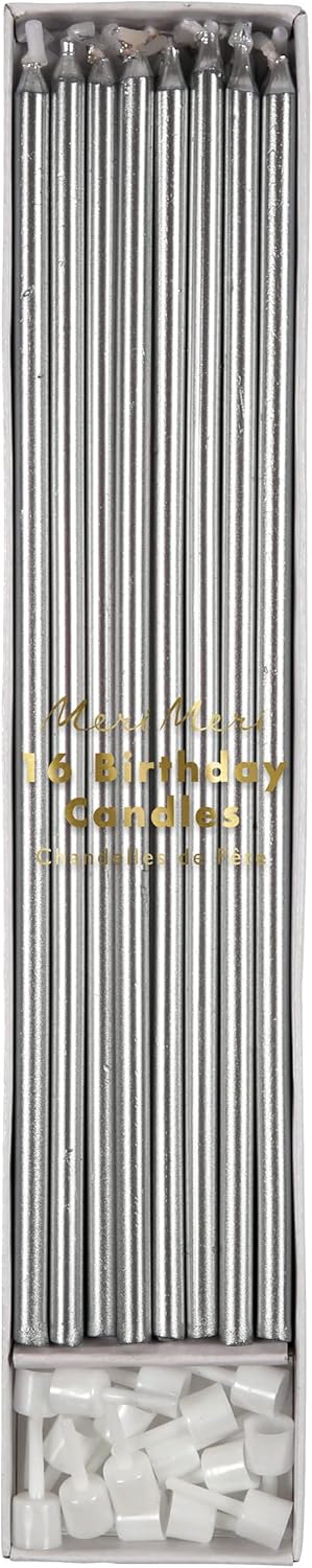 Meri Meri Long Birthday Candles for Cake (Pack of 16), 8.75" Tall Unscented Candles...