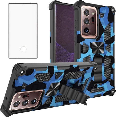 Asuwish Phone Case for Samsung Galaxy Note 20 Ultra 5G with Screen Protector and Stand Hybrid Rugged Camo Protective Cell Cover Note20 Plus Notes ...