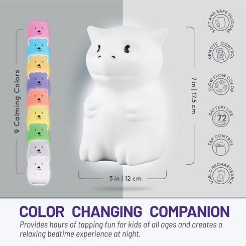 Lumipets Remote Control Silicone Night Light for Kids - Dragon Design with 9 Soft Colors & Sleep Timer - Rechargeable, Battery-Operated Lamp for B...