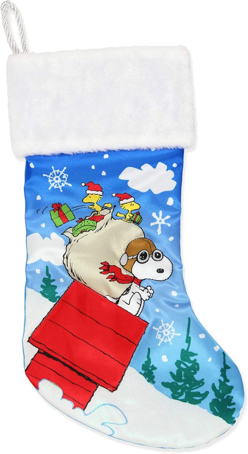 Peanuts Snoopy Kurt Adler Cuffed Satin Holiday Stocking (19", Blue/White)...
