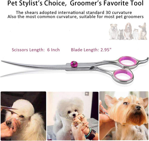Pet Dog Grooming Scissors Set 4 Pcs Stainless Steel Professional Pet Trimmer Kit-6 inch Straight Cutting Scissors, Thinning Shears, Curved Scissor...