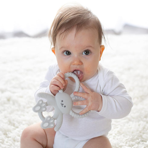 Dr. Brown's Flexees Gray Bunny, Soft 100% Silicone Baby Teether, BPA Free, 3m+...