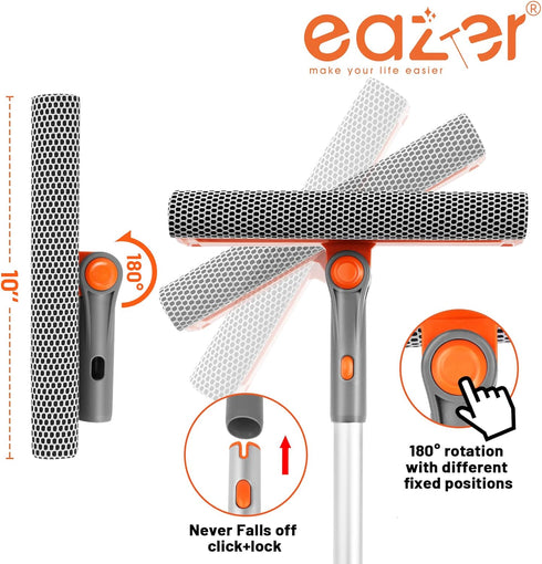 eazer 46'' Professional Window Cleaner Tool, 2-in-1 Rotatable Squeegee for Window Cleaning Kit, Window Washing Equipment Kit with Threaded Extensi...