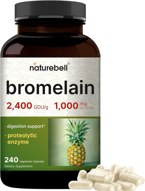 NatureBell Bromelain, 1,000mg Per Serving, 240 Veggie Capsules | 2,400 GDU – Digestive Enzymes & Joint Support Supplement – Proteolytic Enzymes fo...