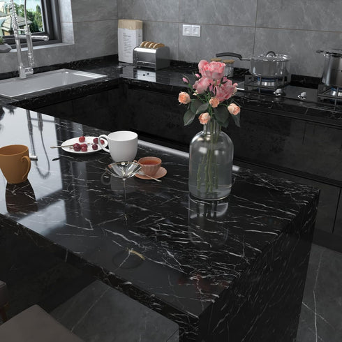 Glossy Black Marble Contact Paper 15.7 x 78.7 Inches Peel and Stick Wallpaper Vinyl Film Self Adhesive Removable Waterproof Wall Paper for Counter...