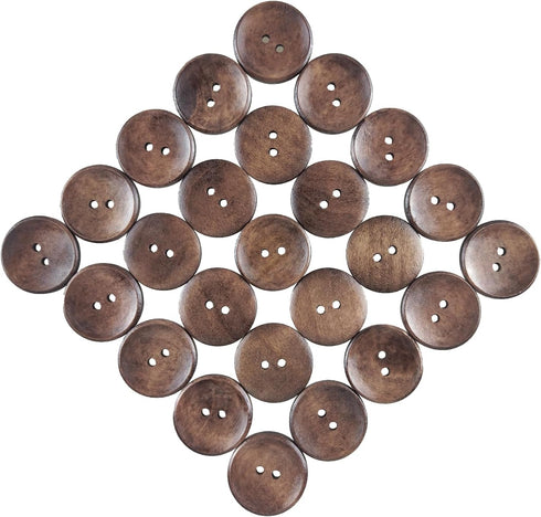 50 Pcs Classic Wooden Buttons, 1-Inch (25mm) Diameter - Brown,Convex,2 Holes,for Sewing Projects...