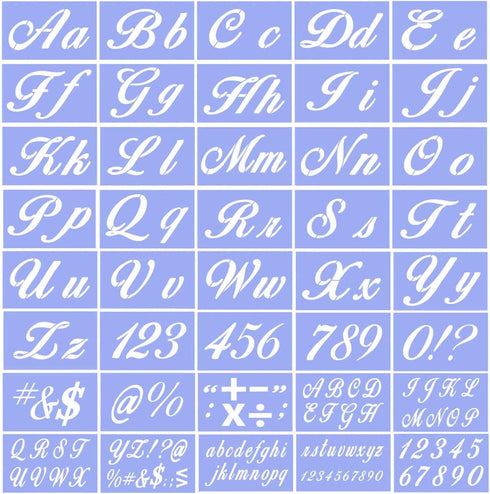 Letter Stencils for Painting on Wood - Alphabet Stencils with Calligraphy Large Font and Cursive Letters Numbers Signs - Reusable Plastic Art Craf...
