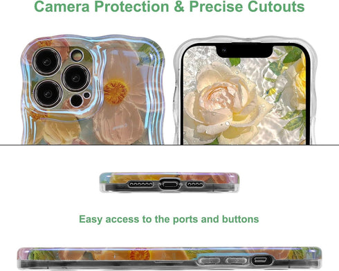 Jusy Oil Painting Flower Compatible with iPhone 11 Pro Max Case, Colorful Retro Floral Cute Curly Wave Frame Women Girls Cover for Apple 11 Pro Ma...