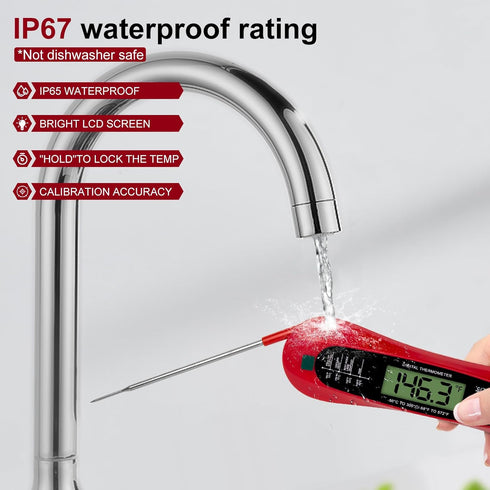 Instant Read Digital Meat Thermometer for Cooking and Baking - Accurate Food Thermometer for Ovens and Grills Red...
